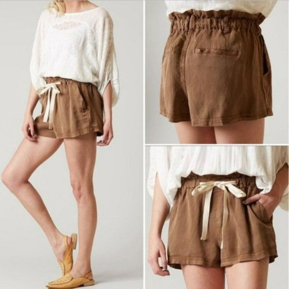 Free People High Waist Wash Out Shorts M Gray Drawstring Slant Pockets